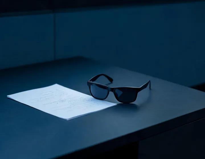 Unlabeled polarized sunglasses beside a written procurement brief